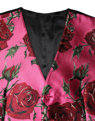 Dolce & Gabbana Pink Floral Satin Formal Men Waistcoat Vest