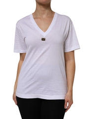 Dolce & Gabbana White Cotton Short Sleeve V-Neck Top T-shirt