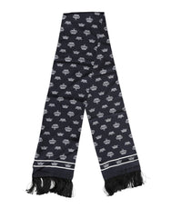 Dolce & Gabbana Black Silk Crown Fringes Men Foulard Scarf