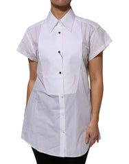 Dolce & Gabbana White Cotton Collared Short Sleeves Top
