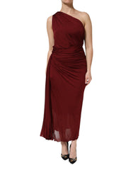 Dolce & Gabbana Red Viscose Fitted One Shoulder Midi Dress