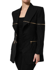 Dolce & Gabbana Black Wool Zipper Detailing Blazer Jacket