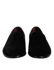 Dolce & Gabbana Black Velvet Slip On Loafers Formal Shoes