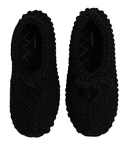 Dolce & Gabbana Black Wool Slip On Flats Ballerina Shoes