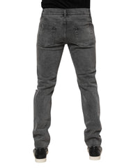 Dolce & Gabbana Gray Cotton Logo Plaque Denim Jeans