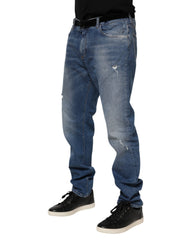 Dolce & Gabbana Blue Washed Cotton Logo Plaque Denim Jeans