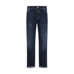 Brunello Cucinelli Blue Cotton Straight-Leg Jeans