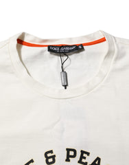 Dolce & Gabbana White Love Peace Cotton Men Crew Neck T-shirt