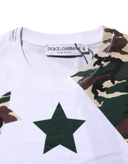 Dolce & Gabbana White Camouflage Cotton Men Crew Neck T-shirt