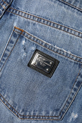 Dolce & Gabbana Blue Logo Plaque Denim Cotton Hot Pants Shorts