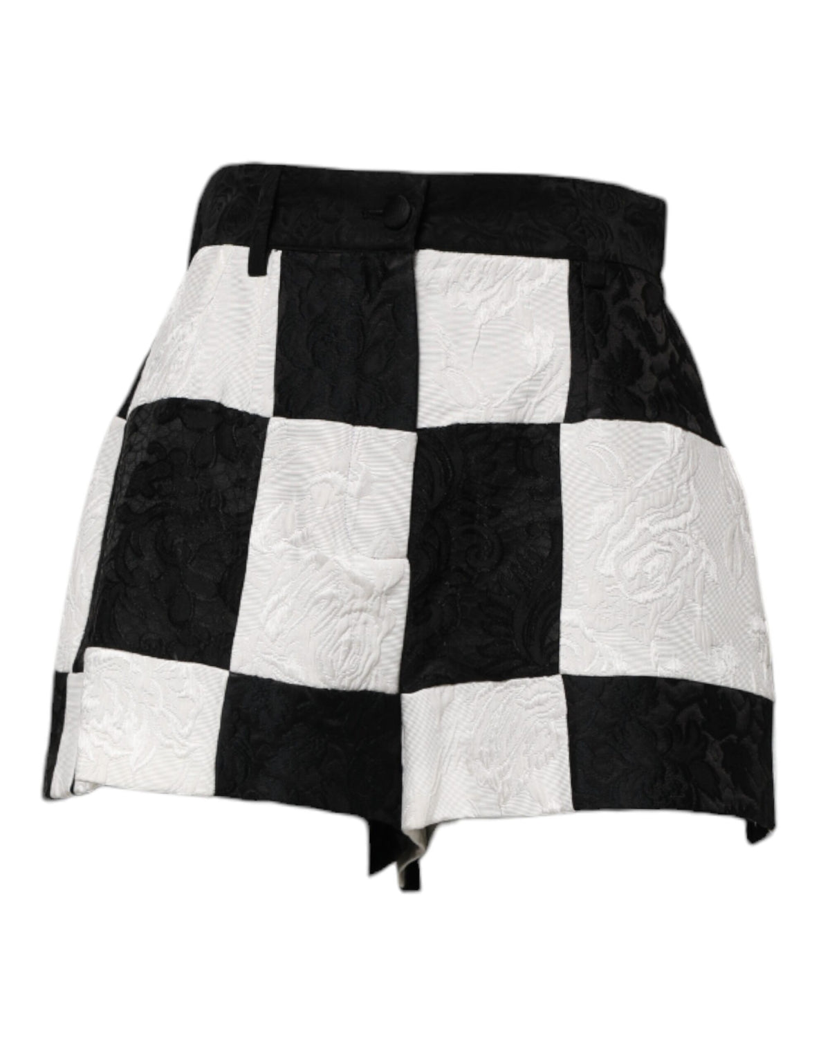 Dolce & Gabbana Black White Floral Brocade Hot Pants Shorts