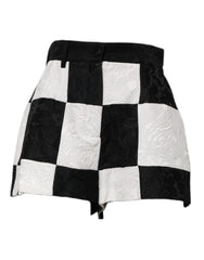 Dolce & Gabbana Black White Floral Brocade Hot Pants Shorts
