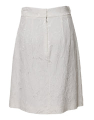 Dolce & Gabbana White Floral Brocade A-line High Waist Skirt