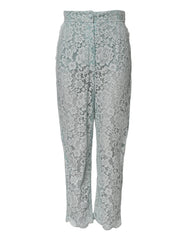 Dolce & Gabbana Mint Green Cotton Floral Lace Trousers Pants