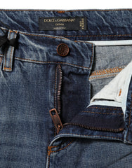 Dolce & Gabbana Blue Cotton Tattered Mid Waist Denim Jeans