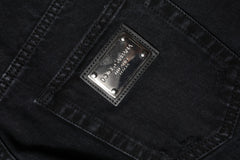 Dolce & Gabbana Black Cotton Tattered Mid Waist Denim Jeans