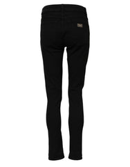 Dolce & Gabbana Black Cotton Logo Skinny Mid Waist Denim Jeans