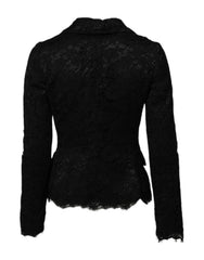 Dolce & Gabbana Black Floral Lace Cotton Collared Jacket