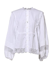 Dolce & Gabbana White Ruffled Lace Embellished Blouse Top