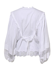 Dolce & Gabbana White Ruffled Lace Embellished Blouse Top