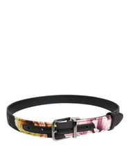Dolce & Gabbana Black Floral Brocade Silver Metal Buckle Belt