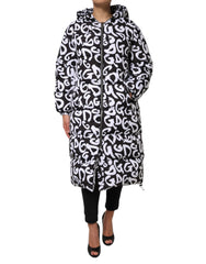 Dolce & Gabbana Black White DG Mania Hooded Long Coat Jacket