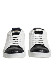 Dolce & Gabbana White Black Leather Portofino Sneaker Shoes