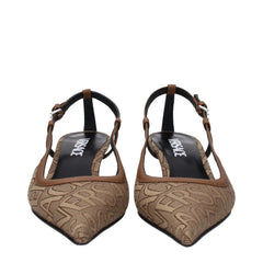 Versace Beige Fabric Mid Heel Pumps
