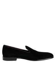 Dolce & Gabbana Black Velvet Slip On Loafers Men Formal Shoes
