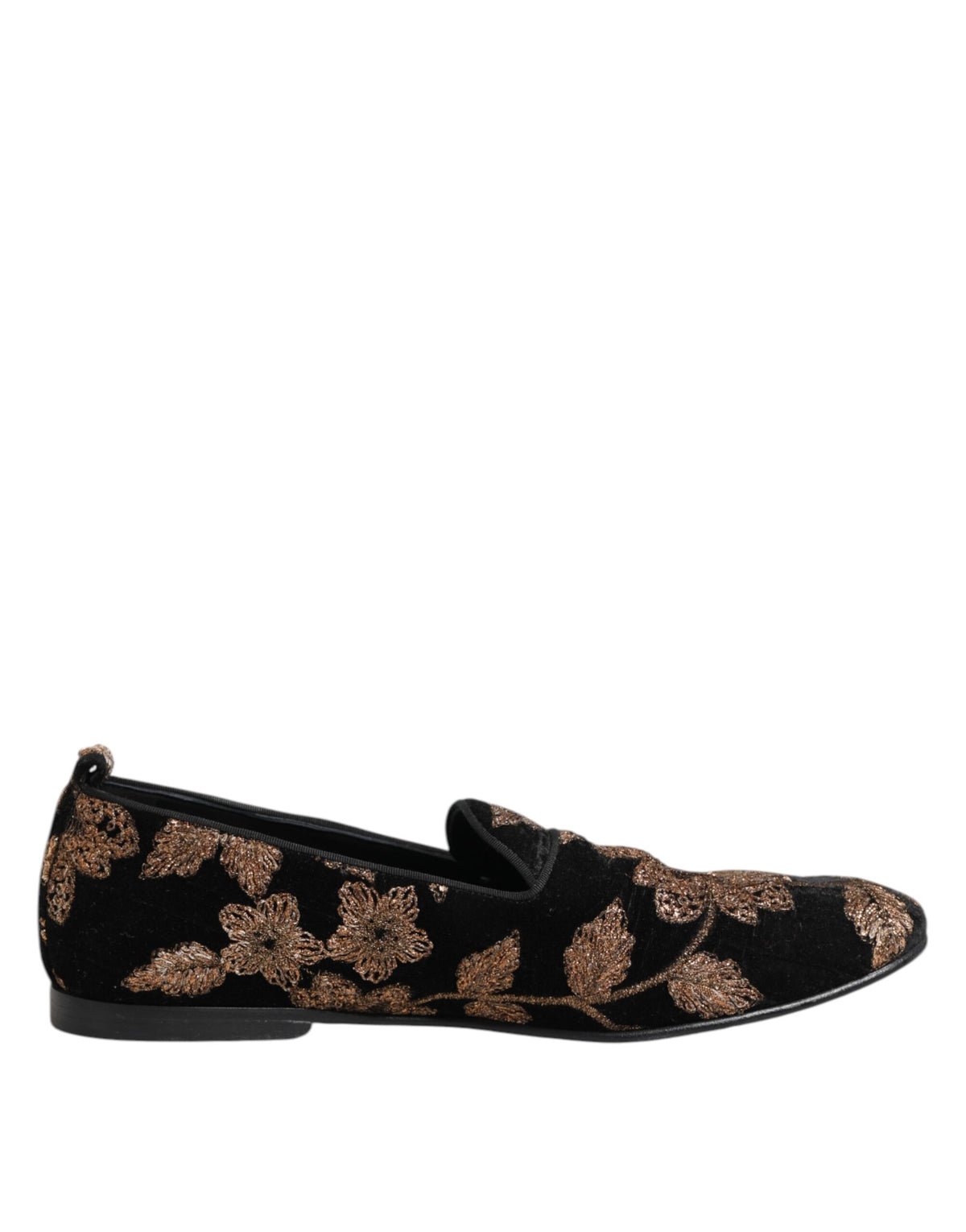 Dolce & Gabbana Black Floral Embroidery Men Loafers Shoes