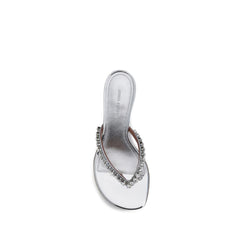 Amina Muaddi Silver Calf Leather Bos Taurus Stiletto Heel Sandals