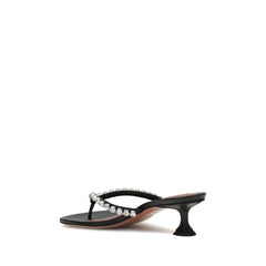 Amina Muaddi Black Calf Leather Bos Taurus Flip-Flop Sandals