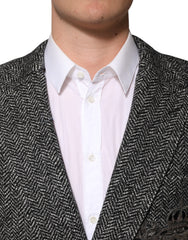 Dolce & Gabbana Dark Gray White Double Breasted Men Suit Blazer