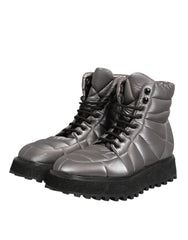 Dolce & Gabbana Silver Padded Mid Calf Lace Up Boots Shoes