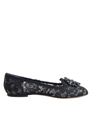 Dolce & Gabbana Blue Taormina Lace Crystals Flats Shoes