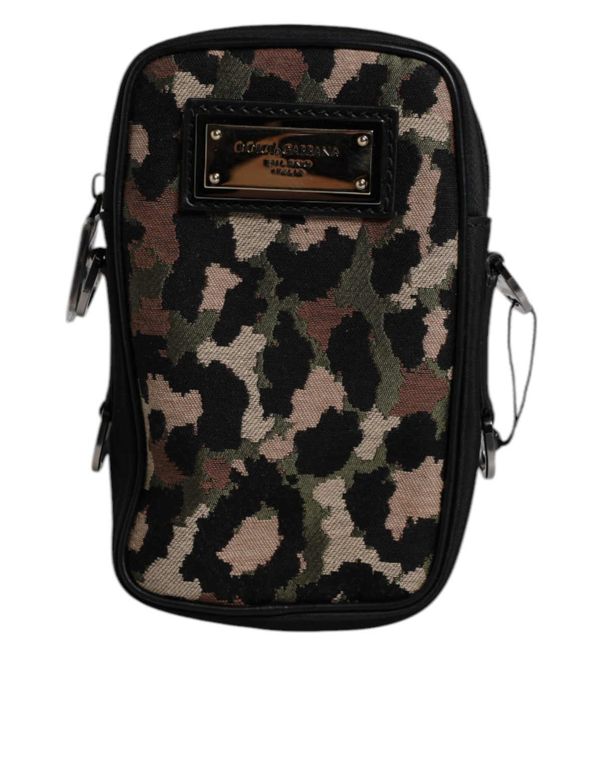 Dolce & Gabbana Multicolor Leopard Jacquard Logo Plaque Neck Strap Bag
