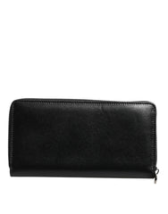 Dolce & Gabbana Black Leather DG Plaque Zip Around Continental Wallet