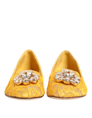 Dolce & Gabbana Yellow Taormina Lace Crystals Flats Shoes