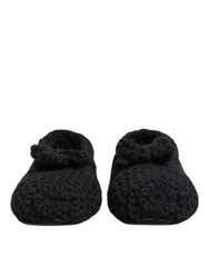 Dolce & Gabbana Black Wool Knit Slip On Ballerina Flats Shoes