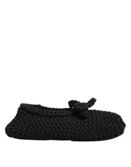 Dolce & Gabbana Black Wool Knit Slip On Ballerina Flats Shoes