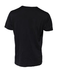 Dolce & Gabbana Dark Blue Logo Plaque Cotton Crewneck T-shirt