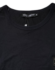 Dolce & Gabbana Dark Blue Logo Plaque Cotton Crewneck T-shirt