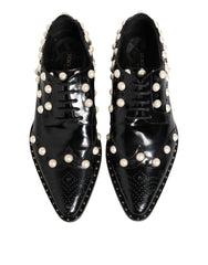 Dolce & Gabbana Black Leather Faux Pearl Dress Broque Shoes