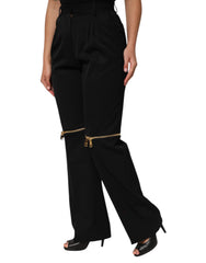 Dolce & Gabbana Black Zip Detailed Wool Straight Leg Pants