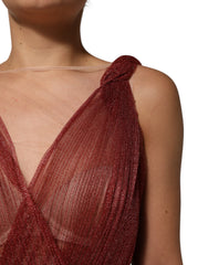 Dolce & Gabbana Burgundy Mesh Sleeveless Midi A-line Dress