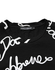 Dolce & Gabbana Black Logo Print Cotton Crew Neck T-shirt