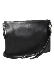 Dolce & Gabbana Black Palmellato Leather Logo Plaque Shoulder Borse Bag