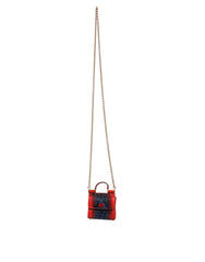Dolce & Gabbana Red Blue Leather Sicily Crossbody Chain SatchelBorse Bag