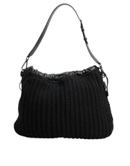 Dolce & Gabbana Black Cashmere Knitted Leather Shoulder Women Borse Bag