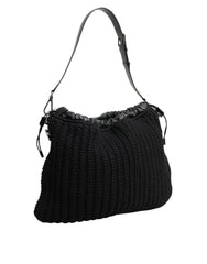 Dolce & Gabbana Black Cashmere Knitted Leather Shoulder Women Borse Bag